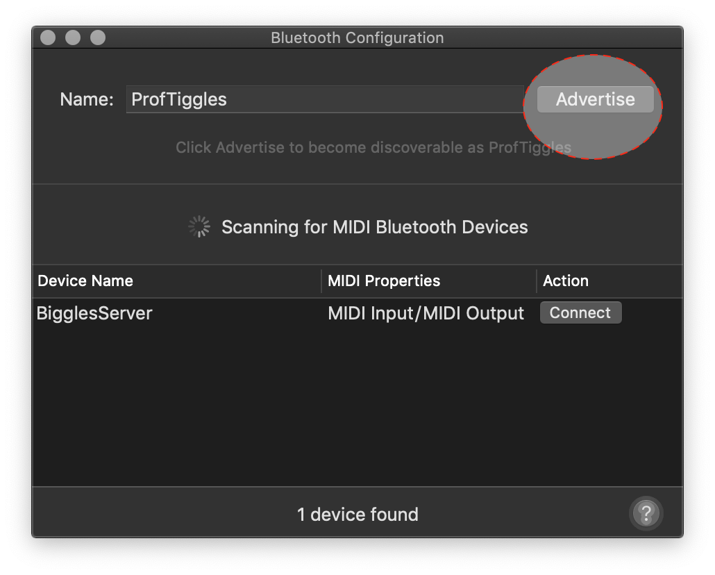 Audio MIDI Setup Bluetooth config advertise