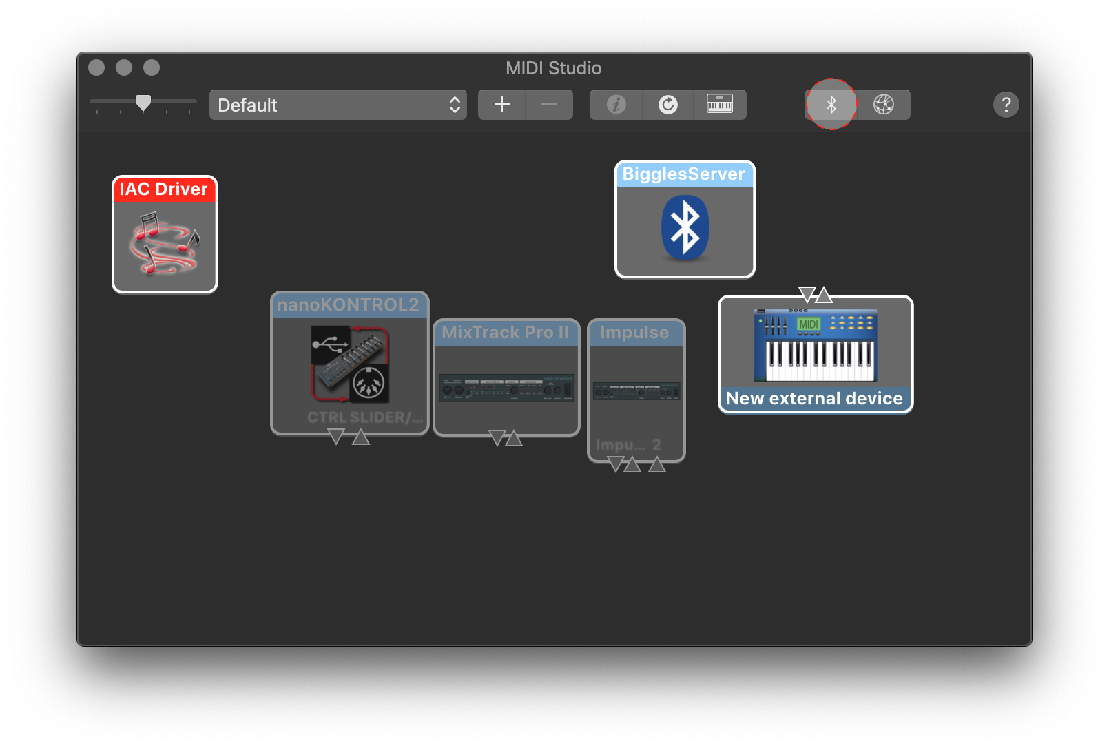 Audio MIDI Setup Bluetooth icon in the menu bar
