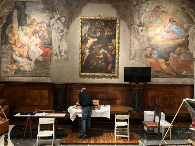 Figure 3: Installation of the new keyboard in the Oratory, San Colombano.
